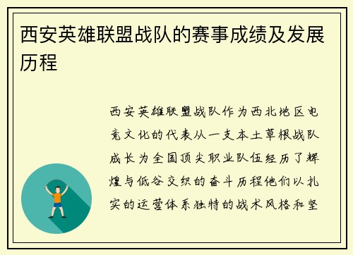 西安英雄联盟战队的赛事成绩及发展历程