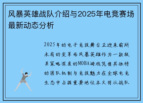 风暴英雄战队介绍与2025年电竞赛场最新动态分析